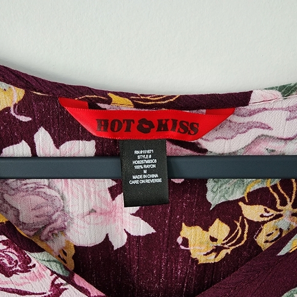 Hot Kiss Jumpsuit Junior Womens Medium Burgundy Pink Floral Cropped Belted Flowy - Picture 5 of 5